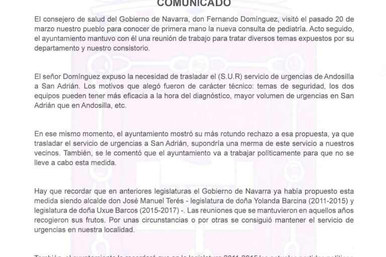 Comunicado de ayuntamiento de Andosilla