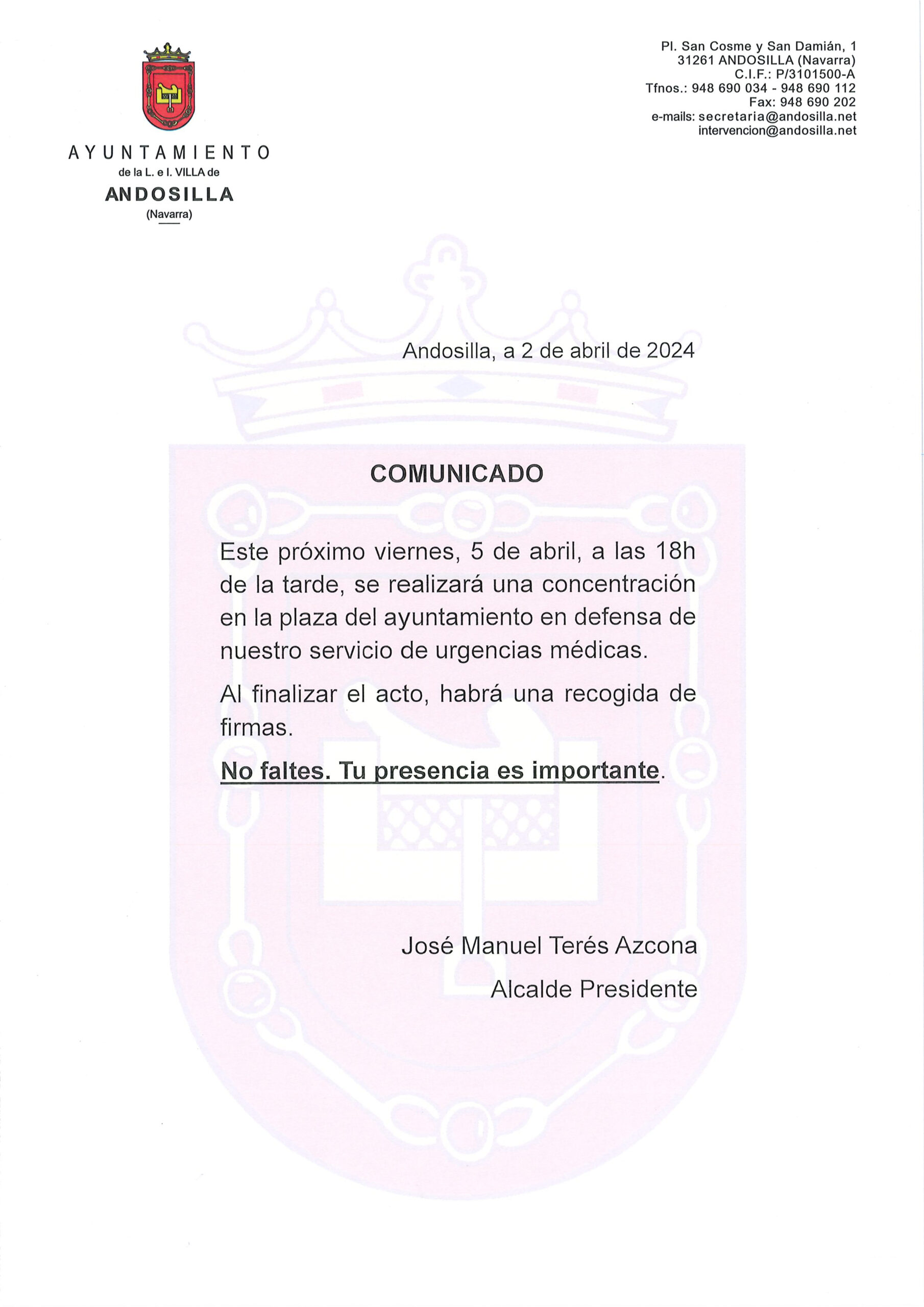 Comunicado del ayuntamiento