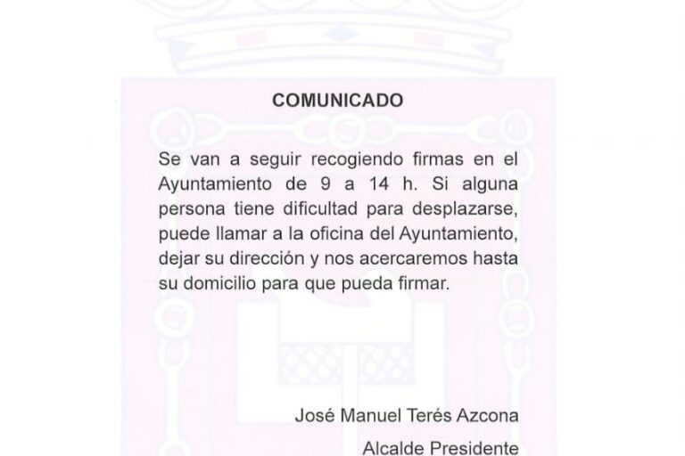 Comunicado del ayuntamiento - Recogida de firmas